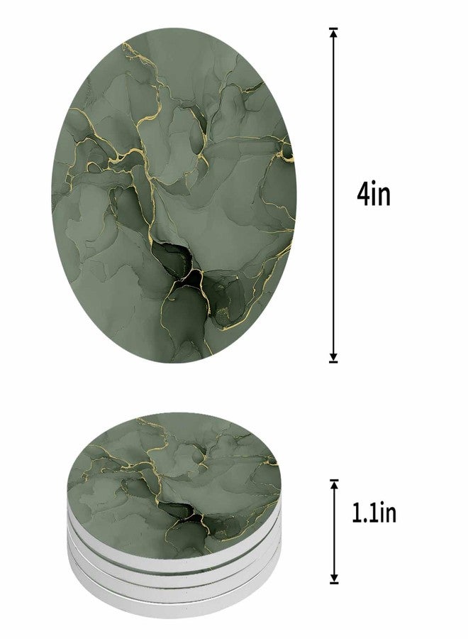 Daleng Coasters for Drinks Set of 4 with Holder Marble Gold Line Watercolour Sage Green Gradient Ceramic Cup Mat Absorbent Ceramic Stone Coasters with Cork Base for Coffee Cups Wooden Table Home Decor 4in - Image 4